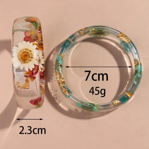 Botanical Resin Bangle Bracelet Blue Yellow Teal Red - Picture 9 of 16